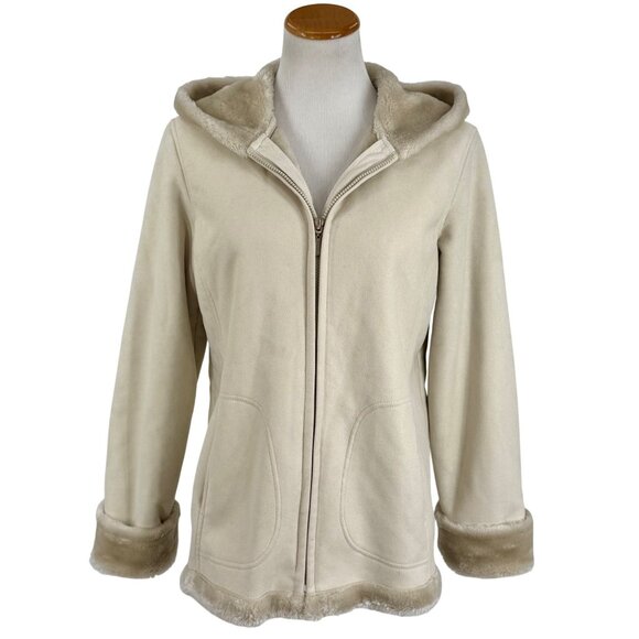 VTG 90s Penny Lane Esprit Faux Suede Shearling Hooded Coat | Mob Wife Whimsigoth - Picture 16 of 16